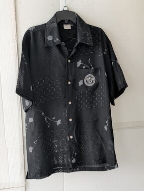Versace Black Short-Sleeve Button Down Shirt w/ Signature Patch SZ XL Floral
